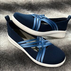 Skechers Blue and White Casual Flats with Knit Upper